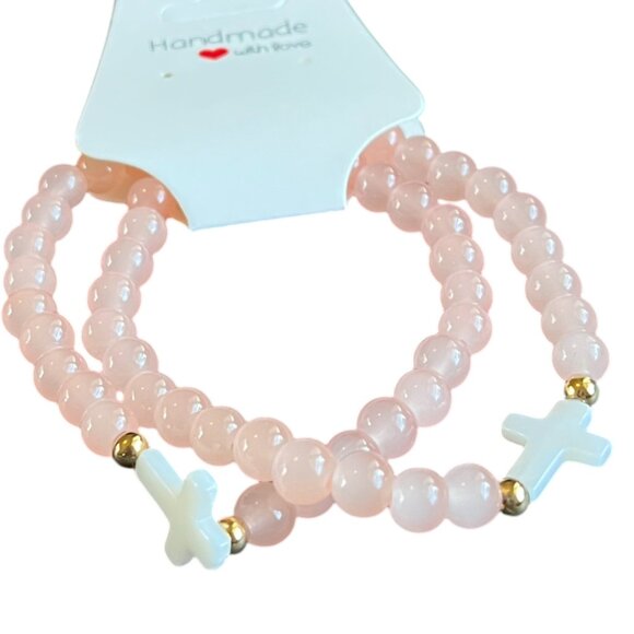 Charmze Stackable Stretch Pink Glass Beaded Faith Bracelet Set NEW - Picture 1 of 2